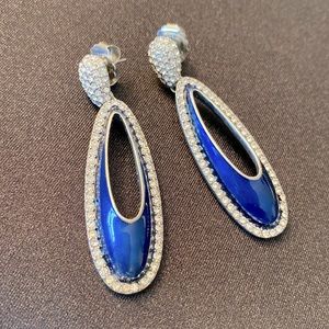 Lovely Lia Sophia silver tone post earrings in cobalt blue with jeweled edges